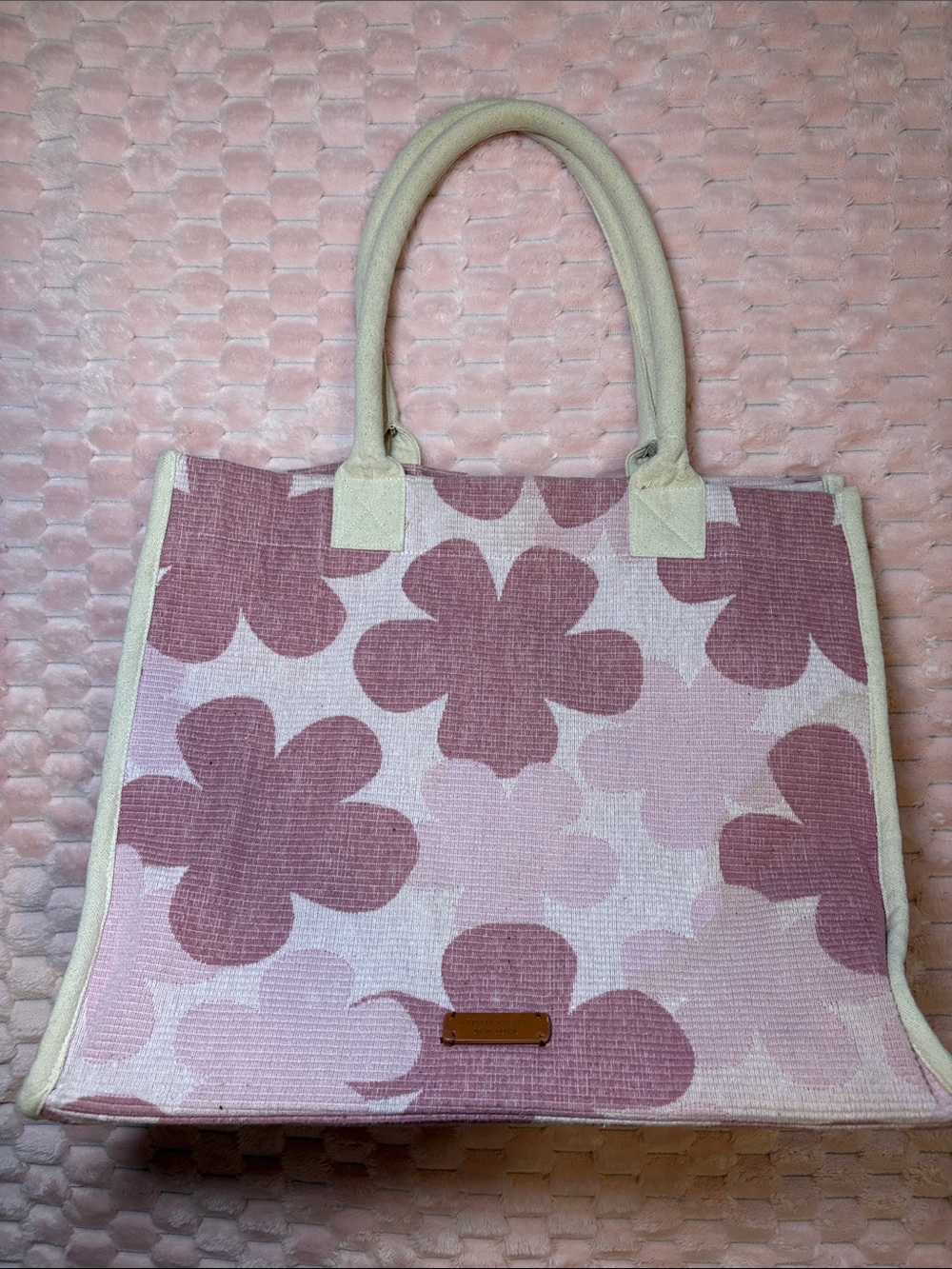 Christian Siriano Pink Floral Tote with Cream Trim